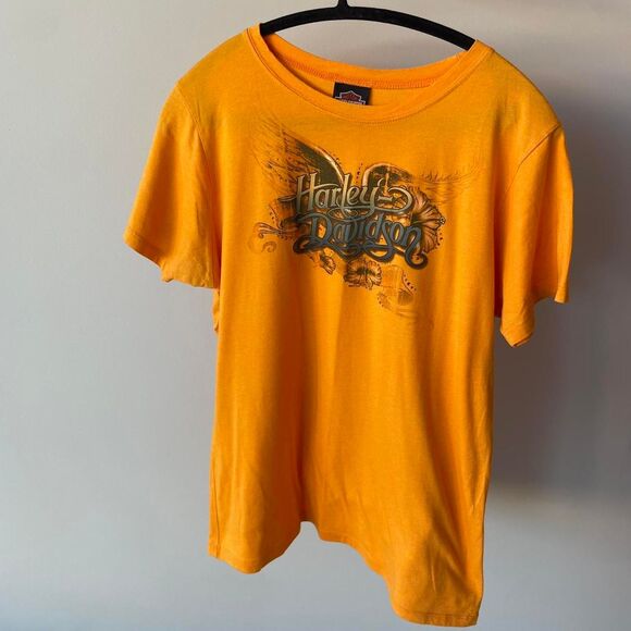 Harley Davidson Orange Bedazzled Tshirt Biker Motorcycle Kawaii Y2K Top Moto - Picture 3 of 8